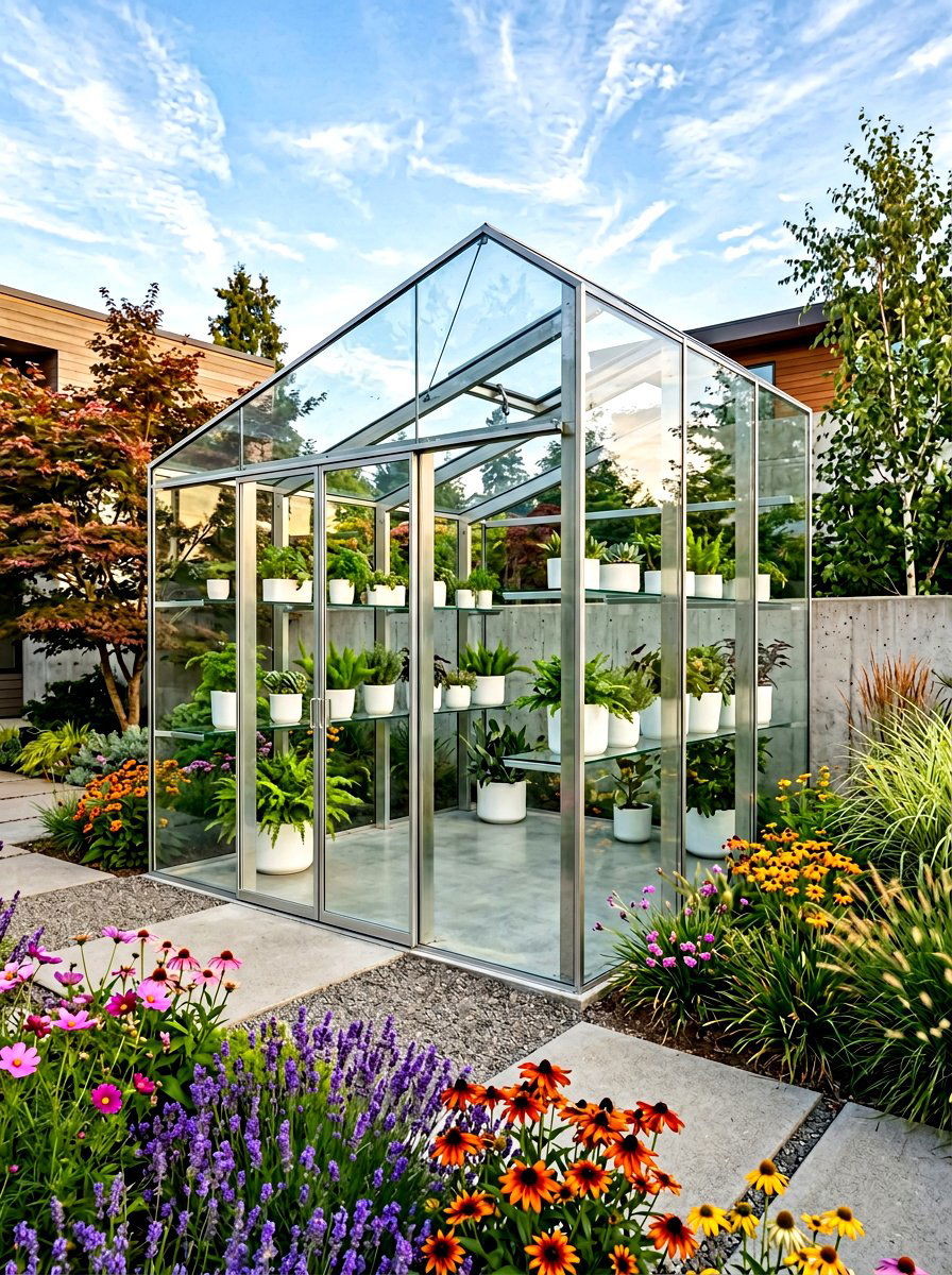 Minimalist Glass Greenhouse - 30 modern greenhouse ideas