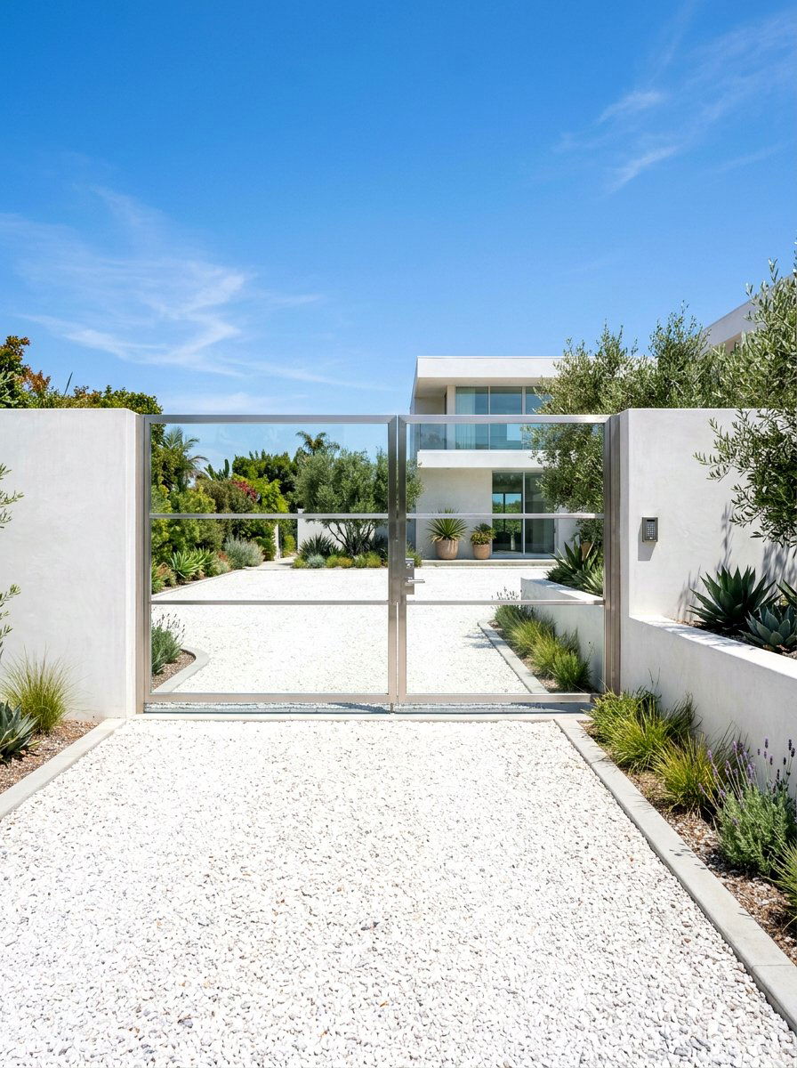 Minimalist Glass Panel Gate - 30 driveway gate ideas