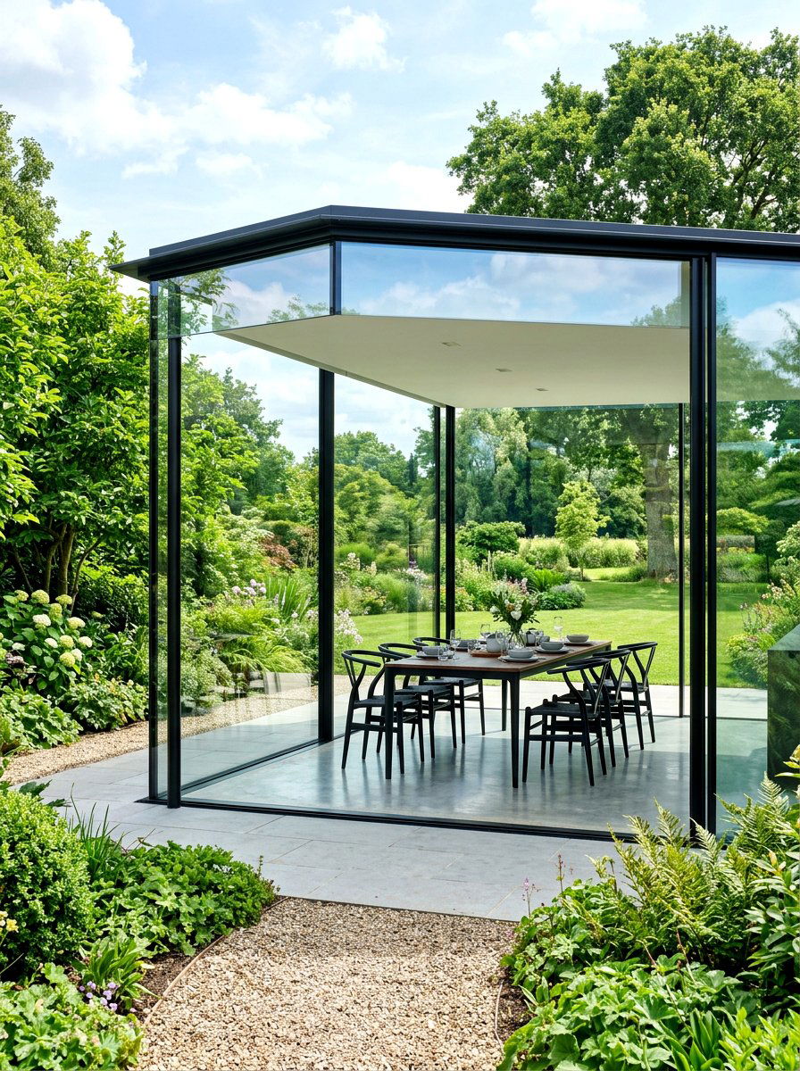 Minimalist Glass Pavilion - 30 backyard pavilion ideas