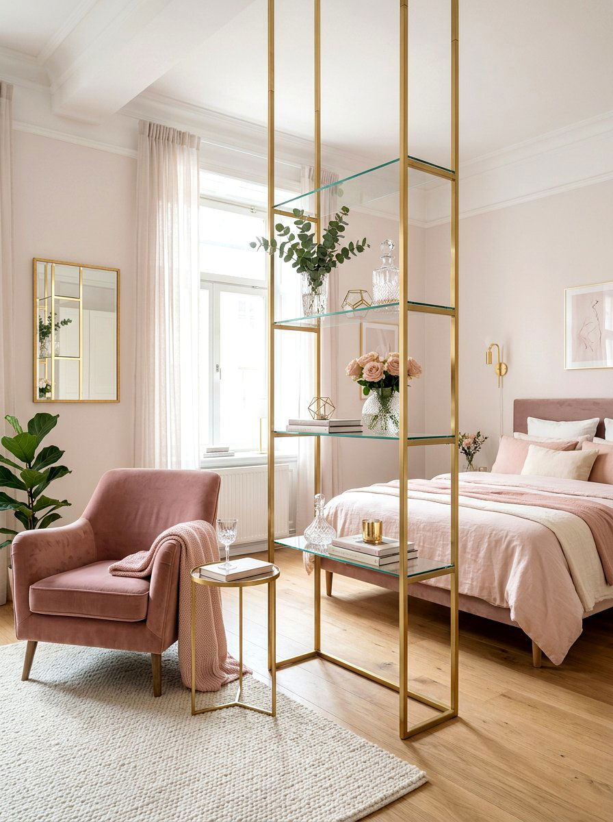 Minimalist Glass Shelf - 30 studio apartment divider shelf ideas