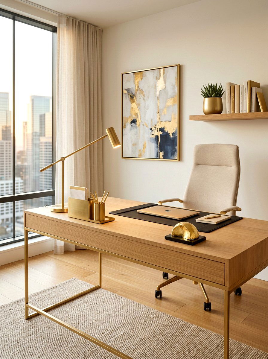 Minimalist Gold Office - 30 metallic holiday decor ideas