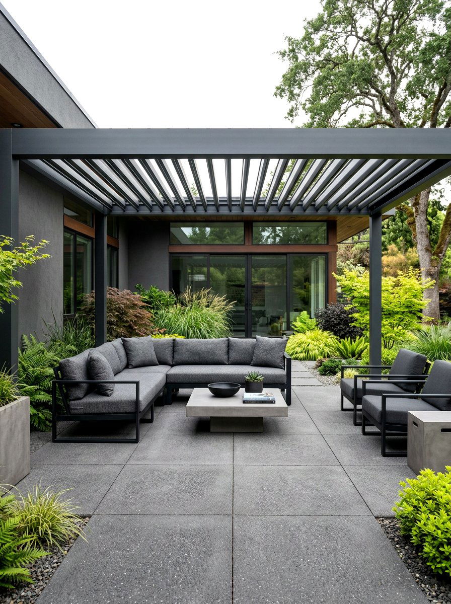 Minimalist Gray Louvered Patio - 30 louvered pergola patio ideas