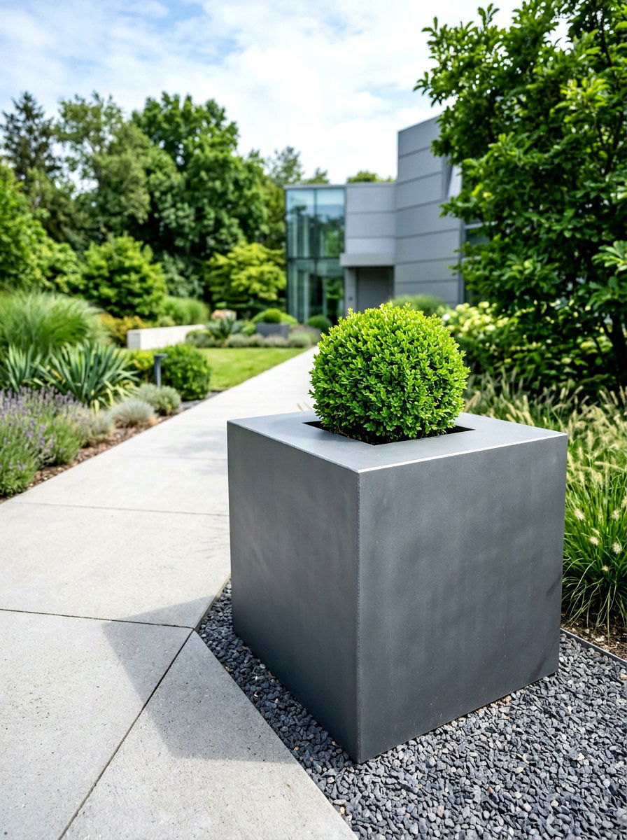 Minimalist Gray Metal Cube - 30 metal planter ideas