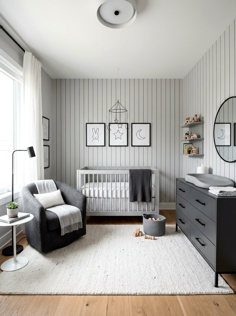 Minimalist Gray Pinstripe Nursery - 30 stripe nursery wallpaper ideas