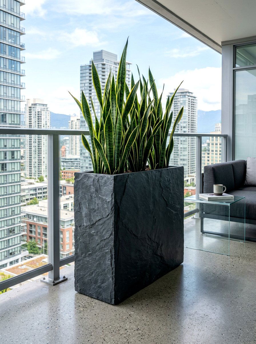 Minimalist Gray Slate Planter - 30 flower box railing ideas