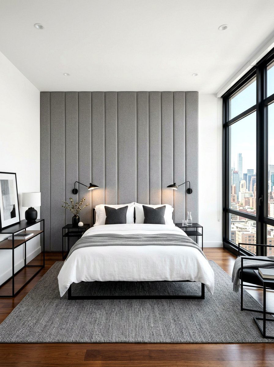 Minimalist Gray Upholstery - 30 upholstered wall bedroom ideas