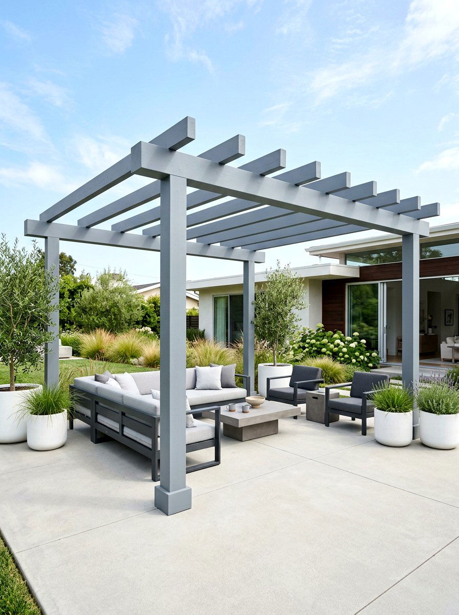 Minimalist Grey Pergola - 30 garden pergola ideas
