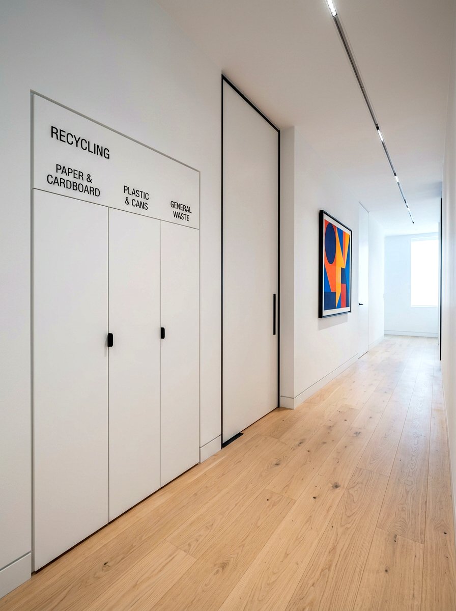 Minimalist Hallway Recycling Closet - 30 hidden recycling bin ideas