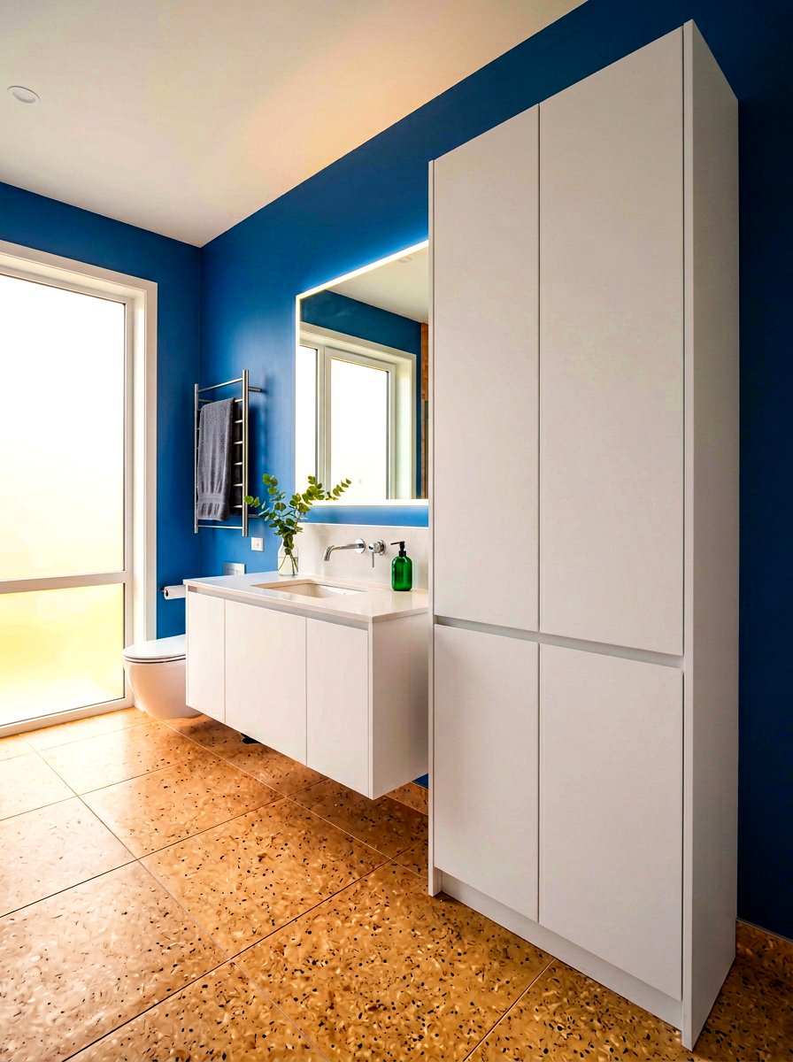 Minimalist Handleless Vanity Tower - 30 vanity tower storage ideas