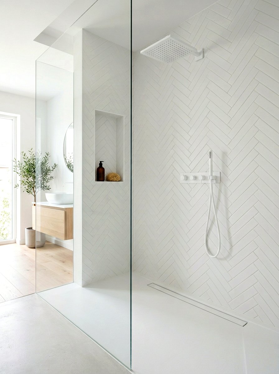 Minimalist Herringbone Shower Wall - 30 herringbone shower tile ideas