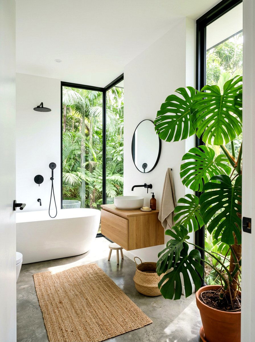 Minimalist Jungle Bathroom - 30 forest inspired bathroom ideas