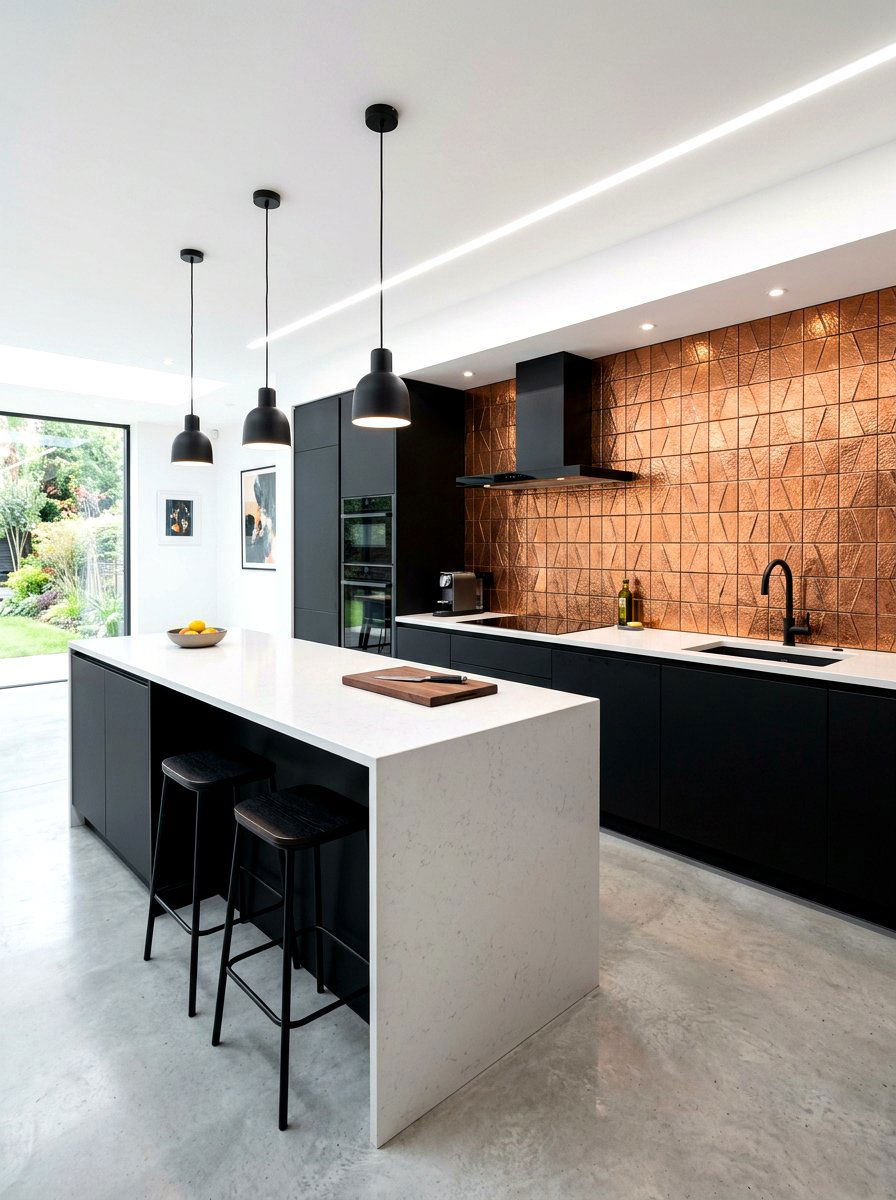 Minimalist Kitchen With Copper Backsplash - 30 copper kitchen accent ideas