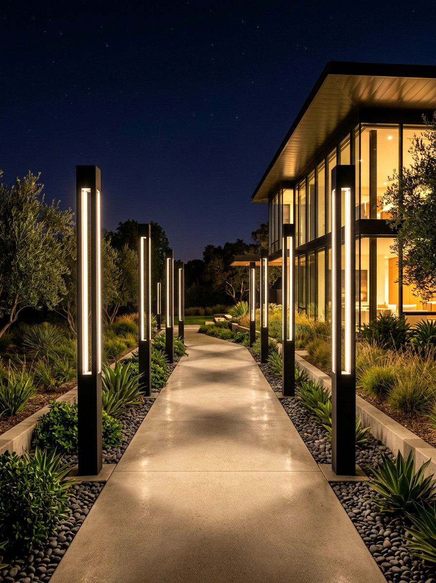 Minimalist LED Column - 30 lamp lit patio ideas