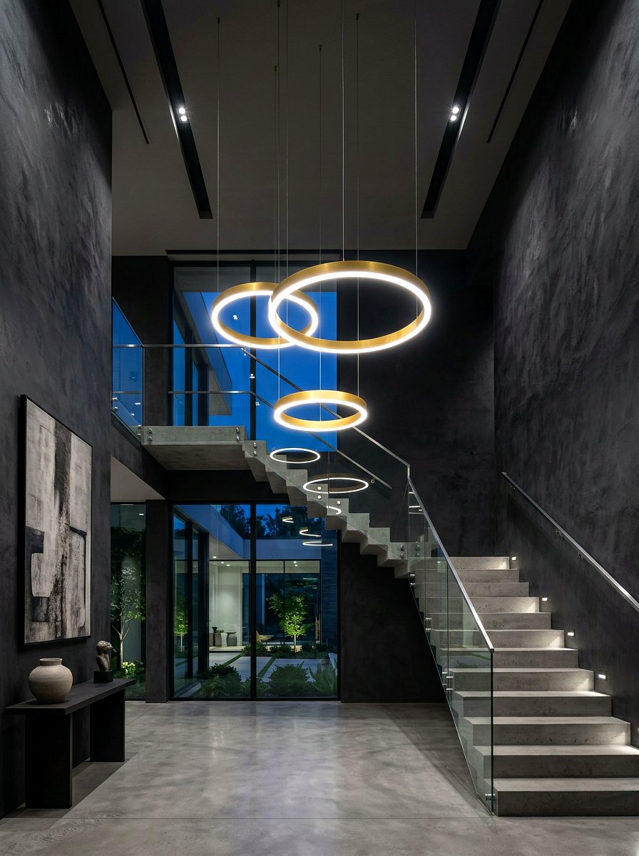 Minimalist LED Ring Chandelier - 30 stairway chandelier ideas