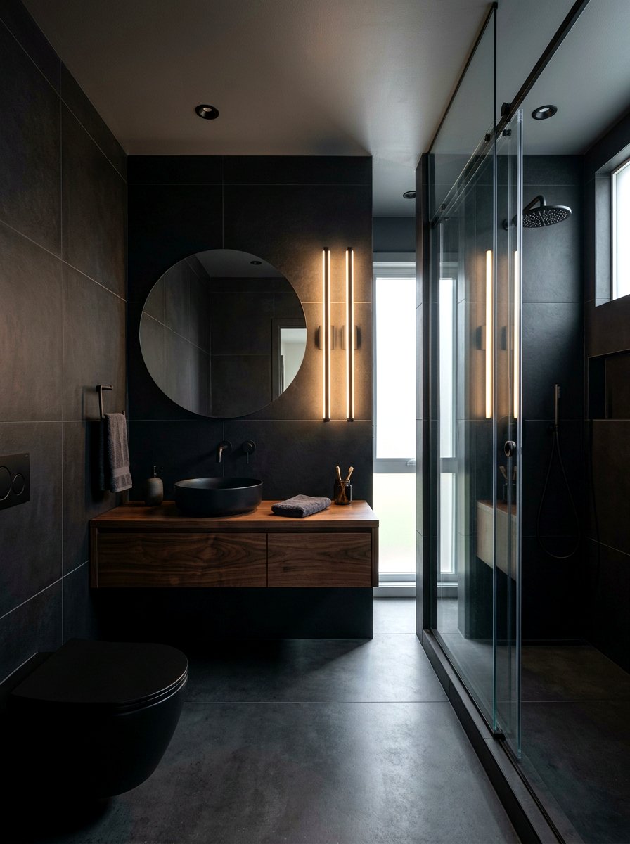 Minimalist LED bar light - 30 moody bathroom lamp ideas