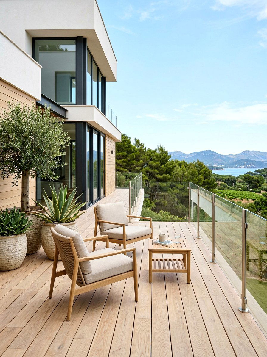 Minimalist Light Oak Terrace - 30 warm wood patio lounge ideas