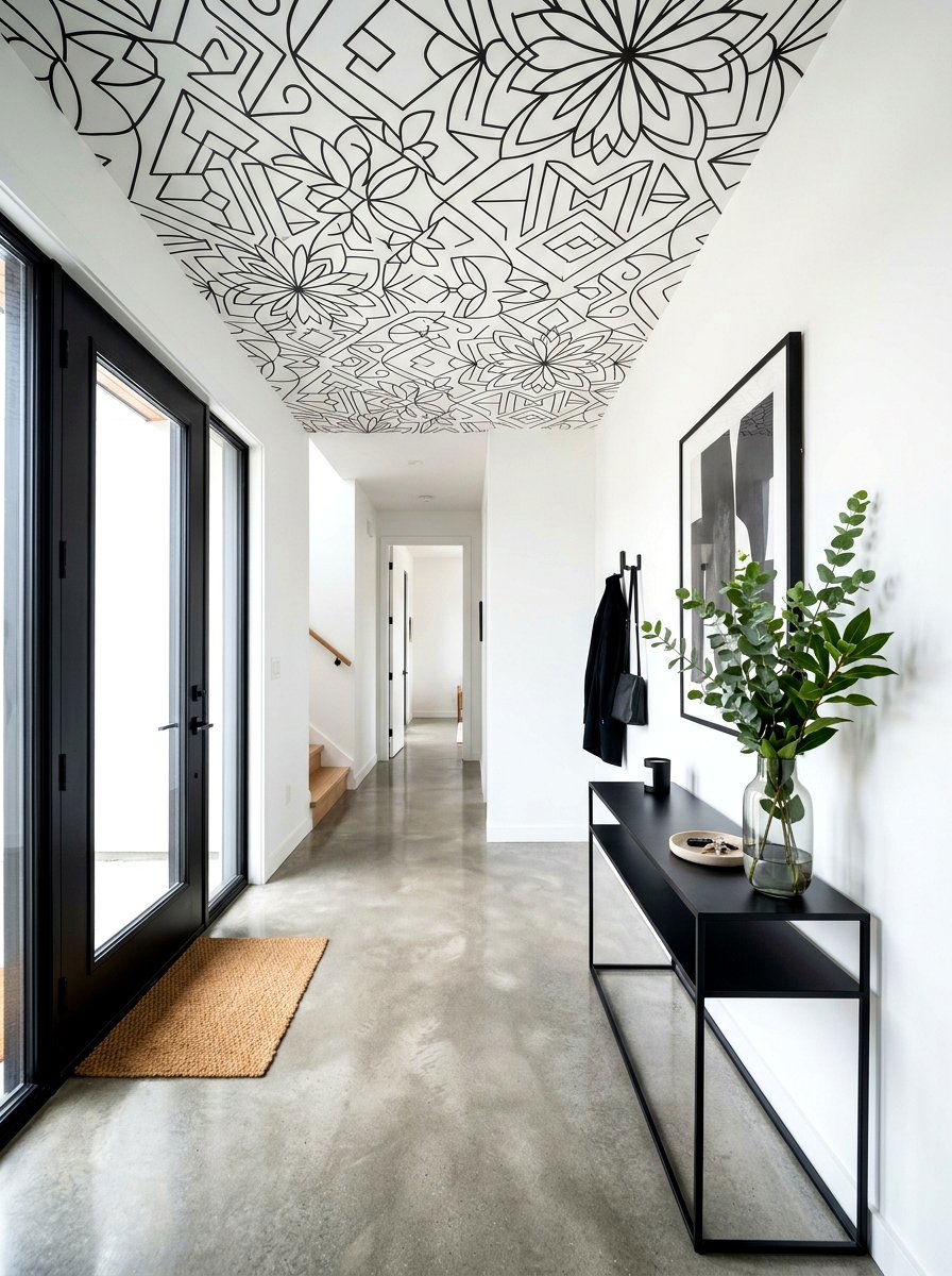 Minimalist Line Art Entryway - 30 wallpapered foyer ceiling ideas