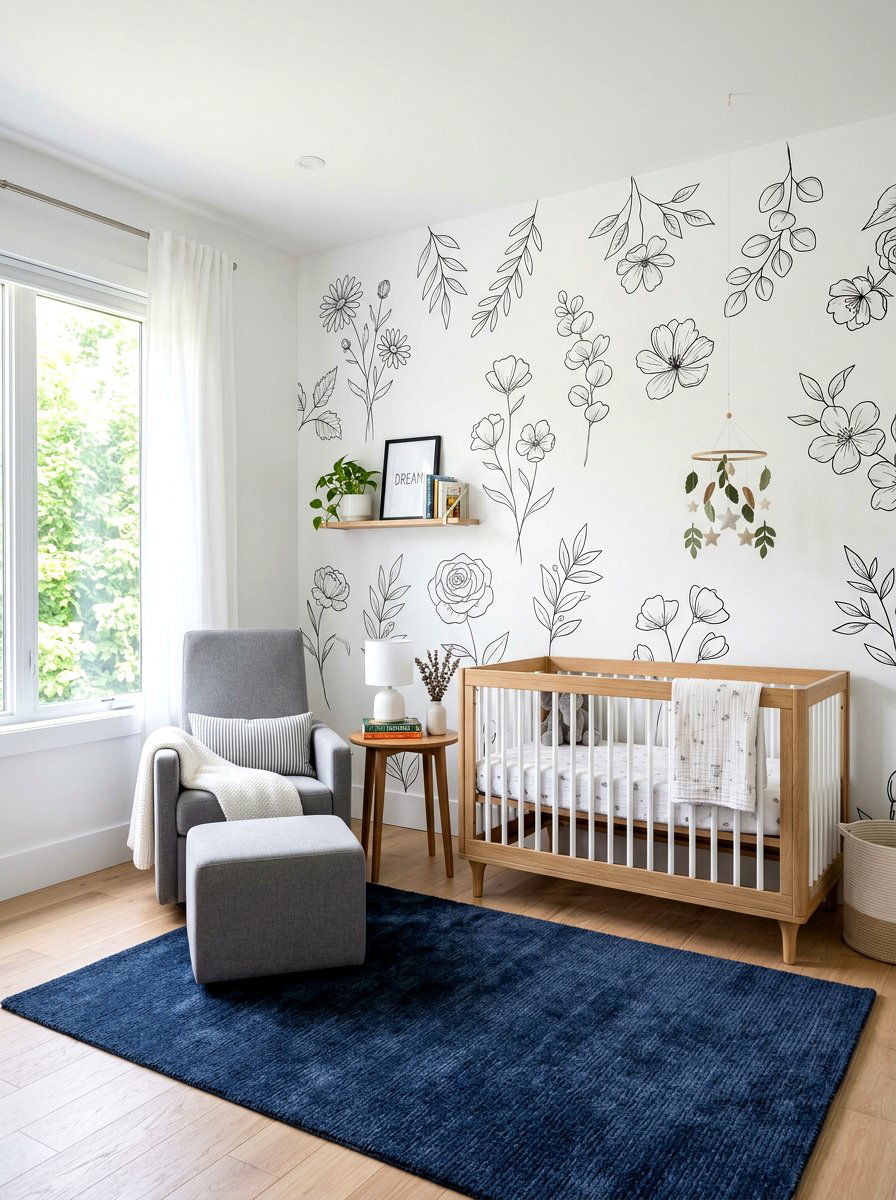 Minimalist Line Art Florals - 30 floral nursery ideas