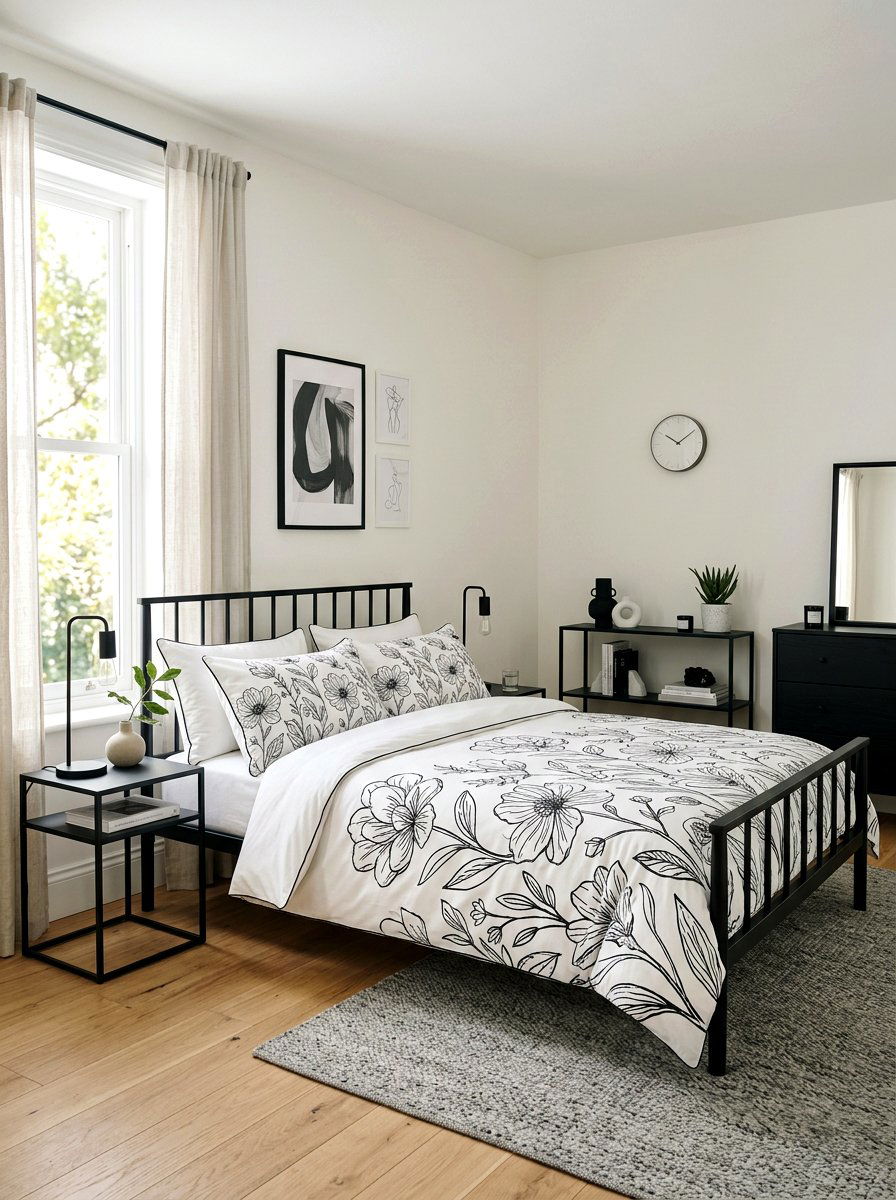 Minimalist Line Art Flower Duvet - 30 floral bedding aesthetic ideas