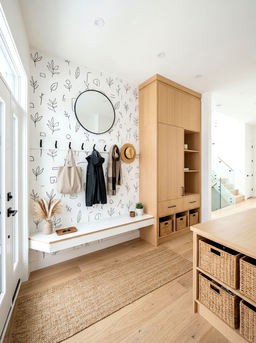Minimalist Line Art Mudroom Wallpaper - 30 mudroom wallpaper ideas