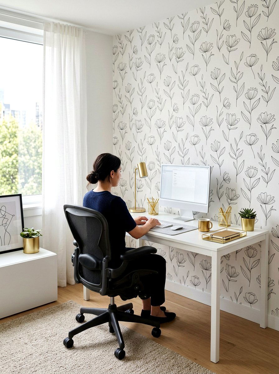 Minimalist Line Art Office Wallpaper - 30 spring floral wallpaper ideas