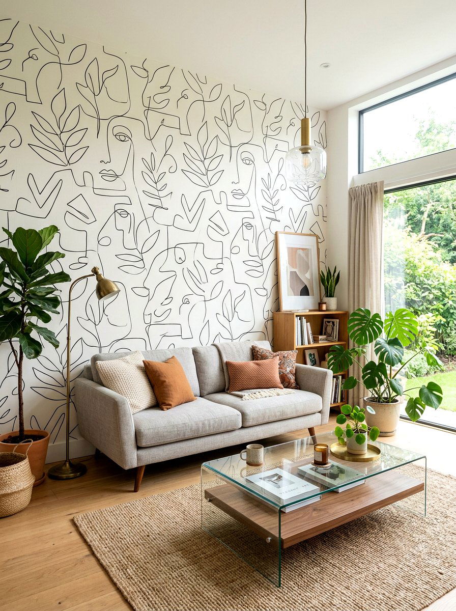 Minimalist Line Art Wallpaper - 30 peel and stick wallpaper ideas