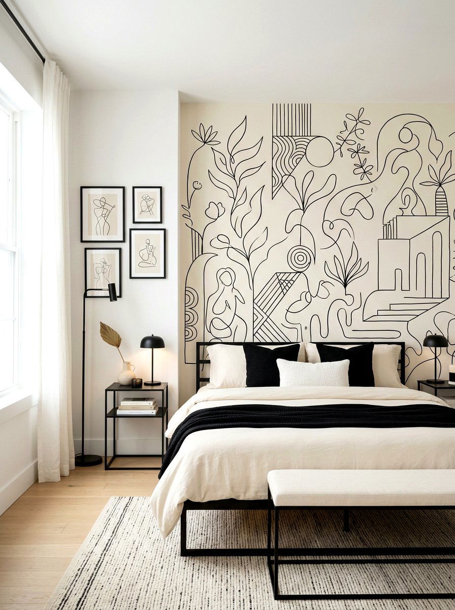 Minimalist Line Art Wallpaper - 30 mural wallpaper bedroom aesthetic ideas