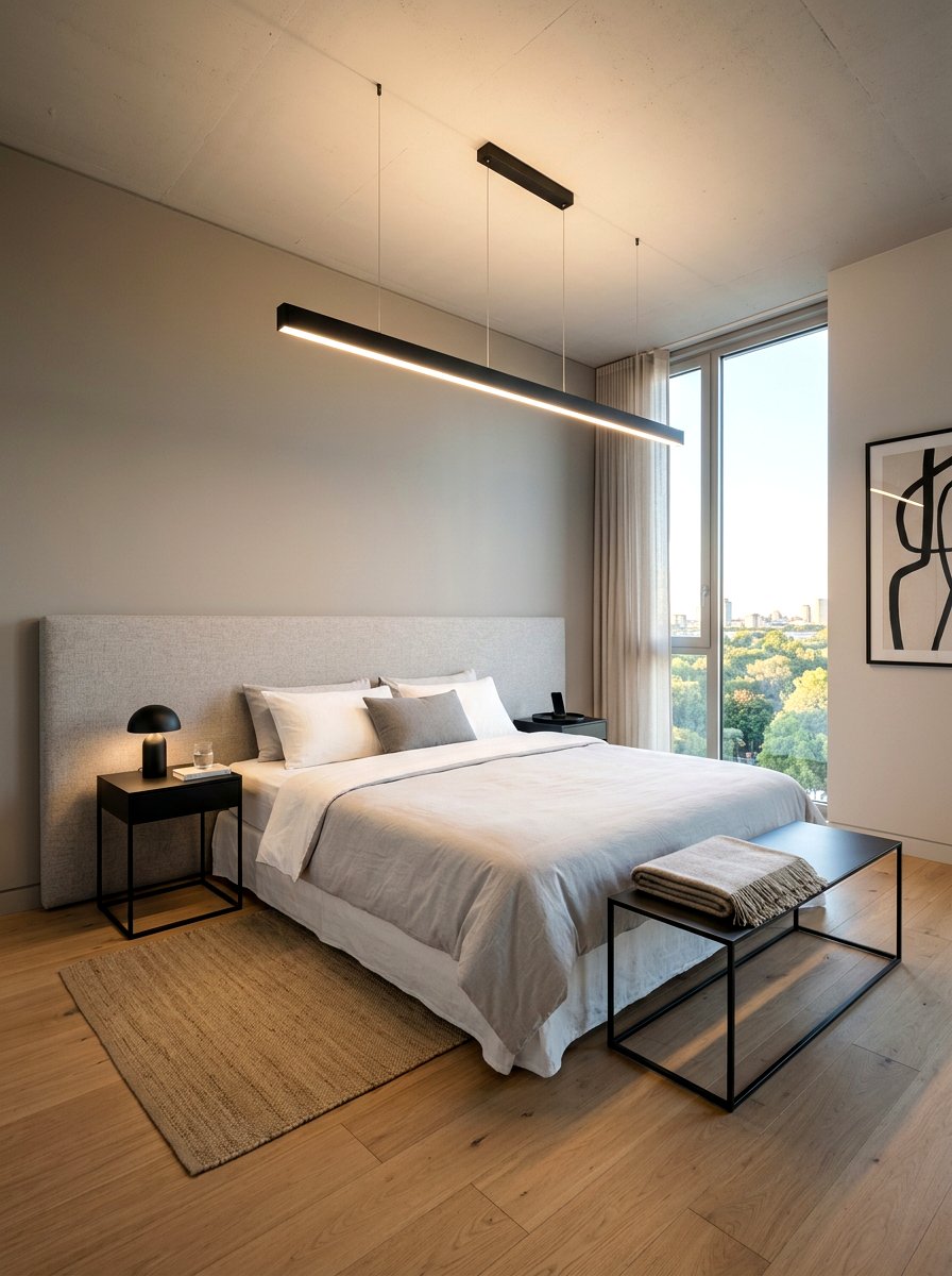 Minimalist Linear Pendant Lights - 30 ambient lighting bedroom ideas