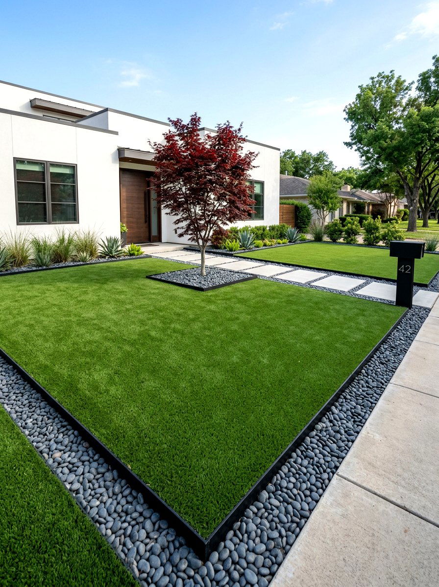 Minimalist Linear Yard - 30 artificial grass front yard ideas