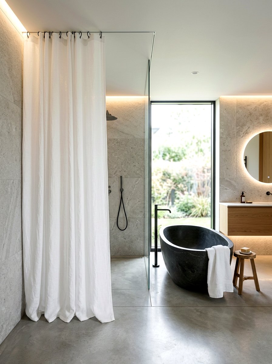 Minimalist Linen Shower Curtain - 30 linen shower curtain ideas