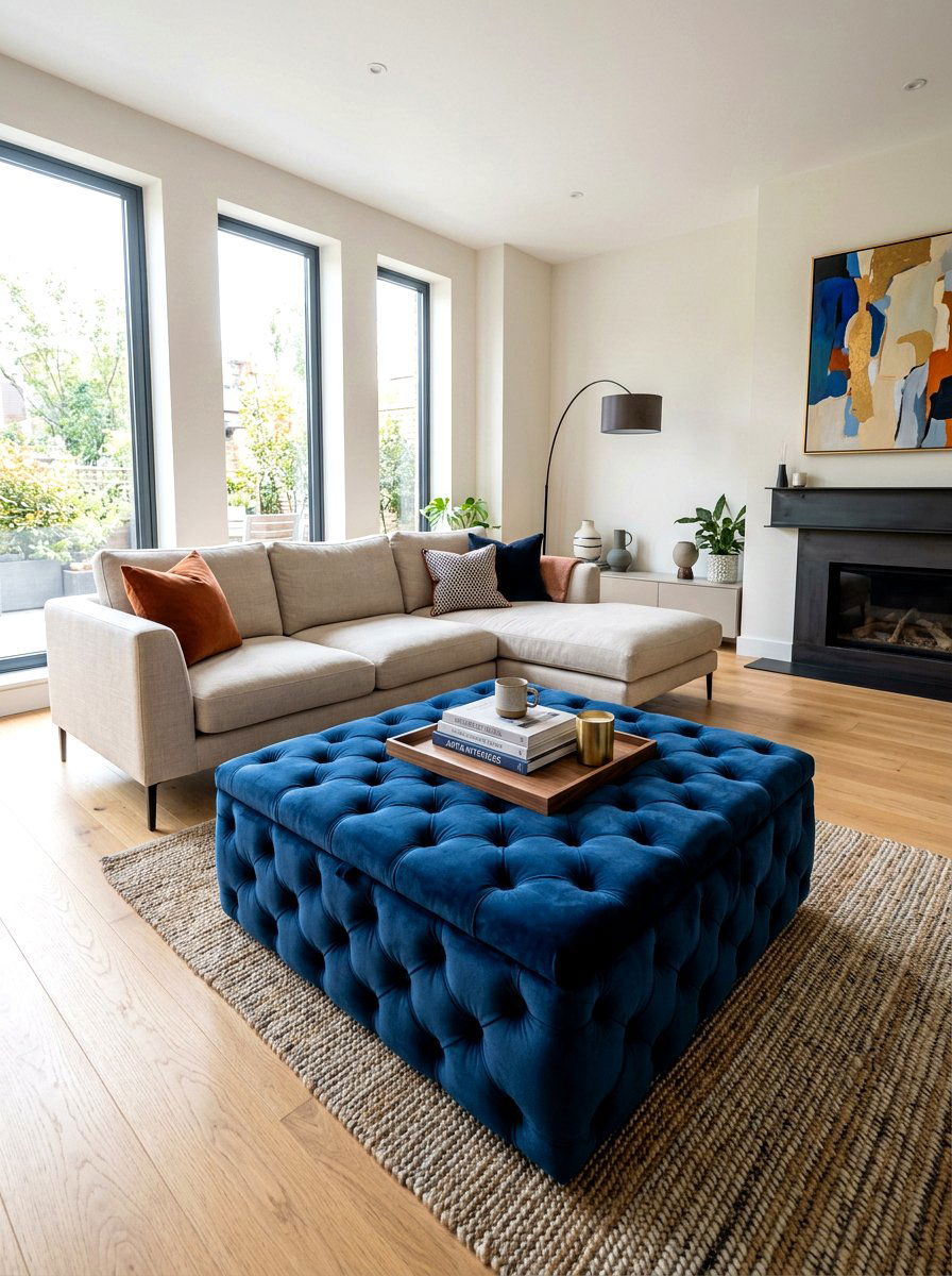 Minimalist Lounge With Storage Ottoman - 30 micro living ideas