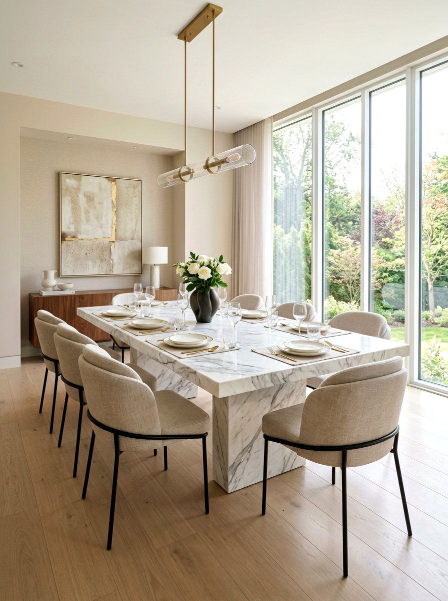 Minimalist Marble Dining Table - 30 quiet luxury dining room ideas