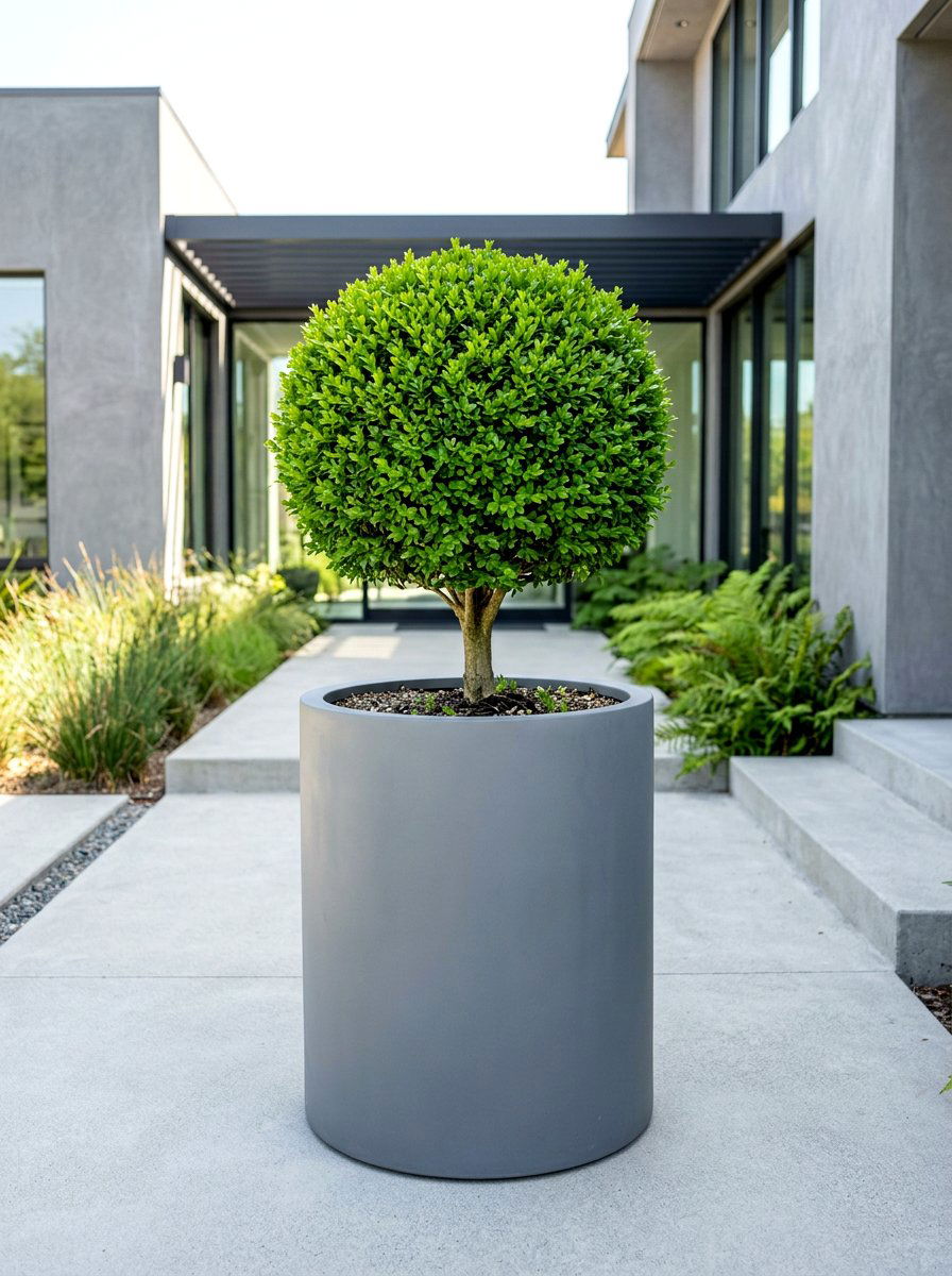 Minimalist Matte Gray Cylinder - 30 porch column planter ideas