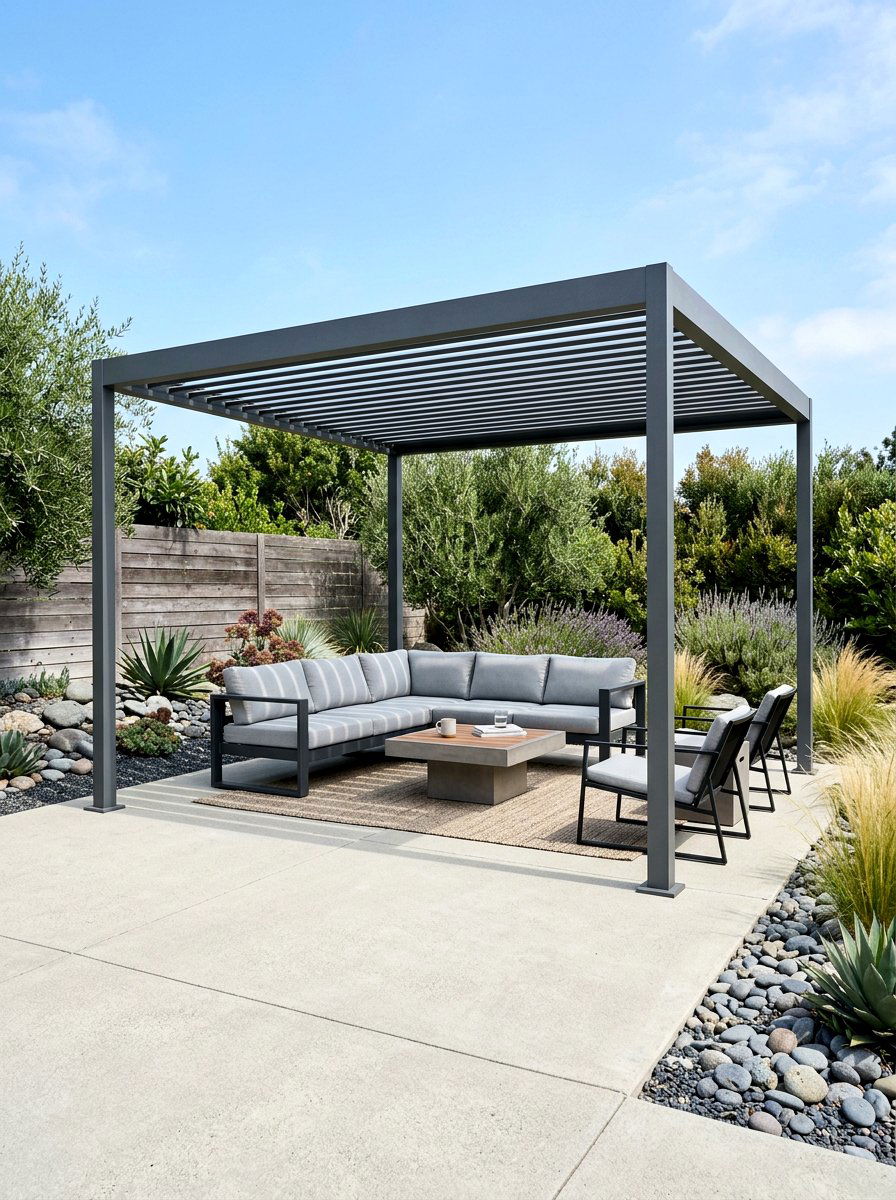 Minimalist Metal Pergola - 30 pergola decorating ideas