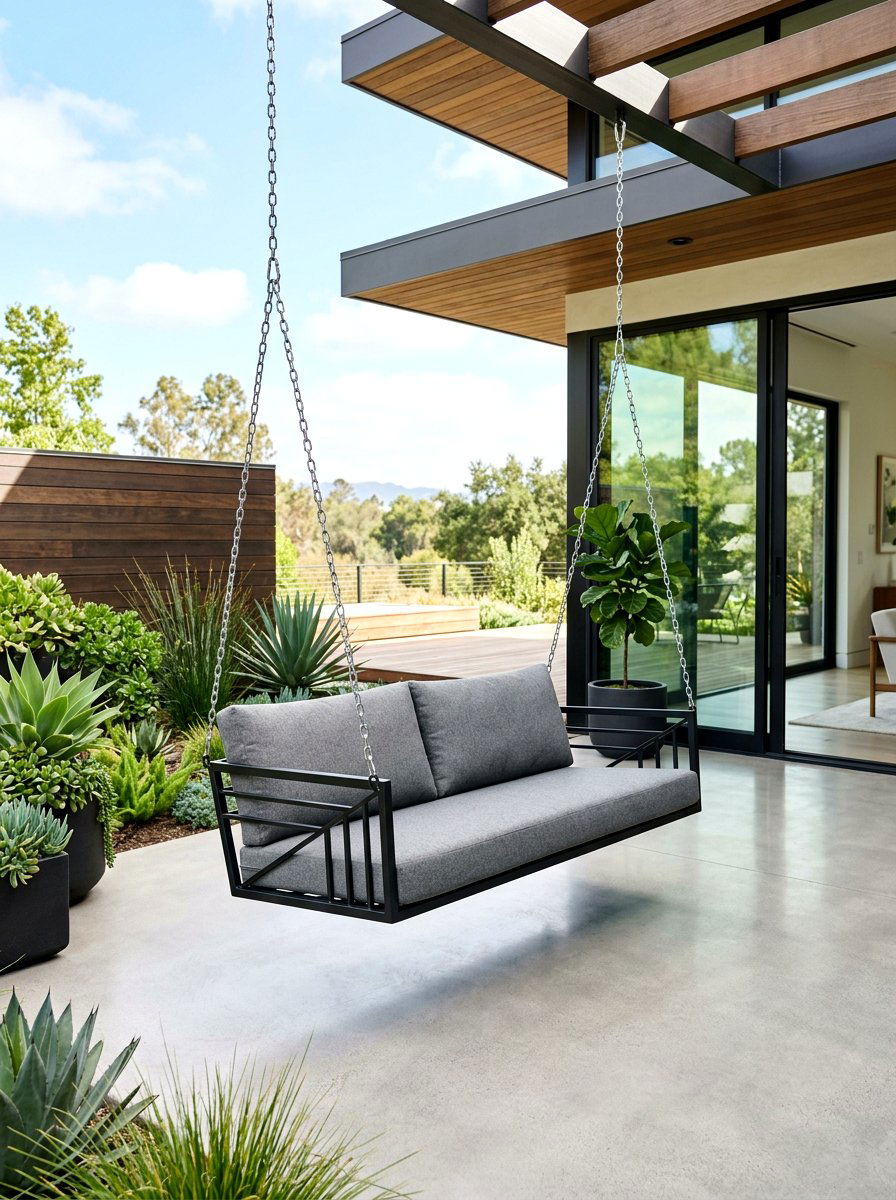 Minimalist Metal Porch Swing - 30 front porch swing ideas