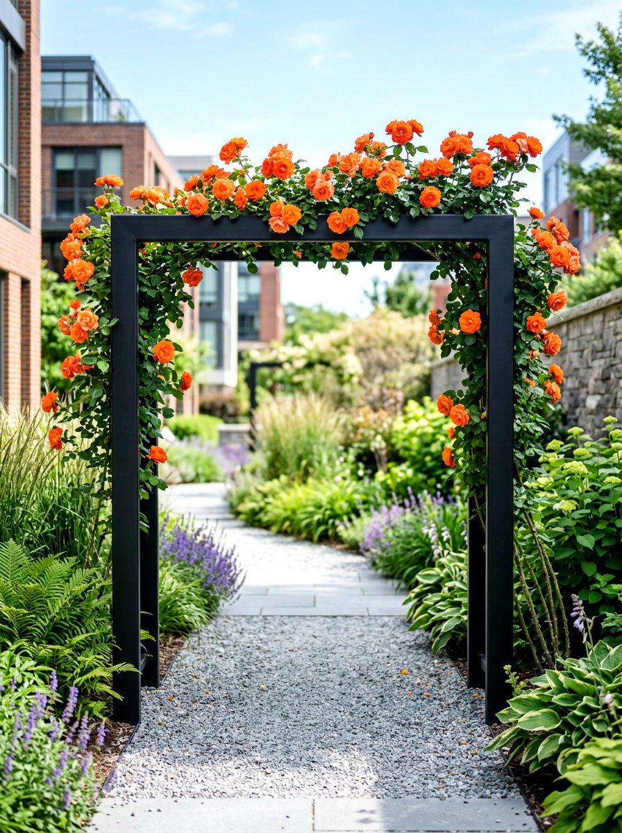 Minimalist Metal Rose Frame - 30 cottage rose arbor ideas