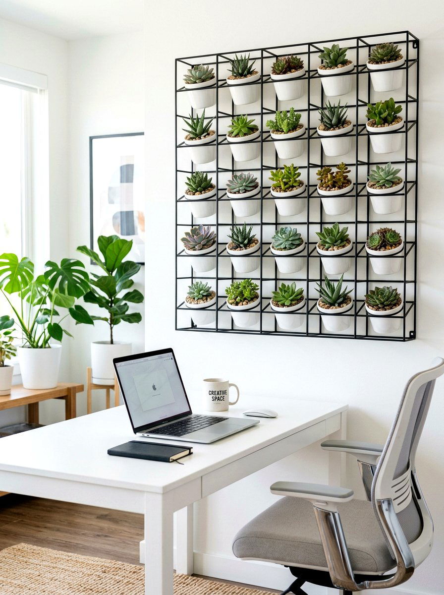 Minimalist Metal Succulent Grid - 30 vertical succulent garden ideas