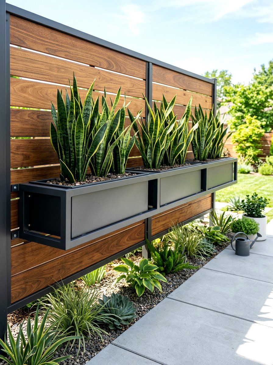 Minimalist Metal Wall Planter - 30 fence vertical garden ideas