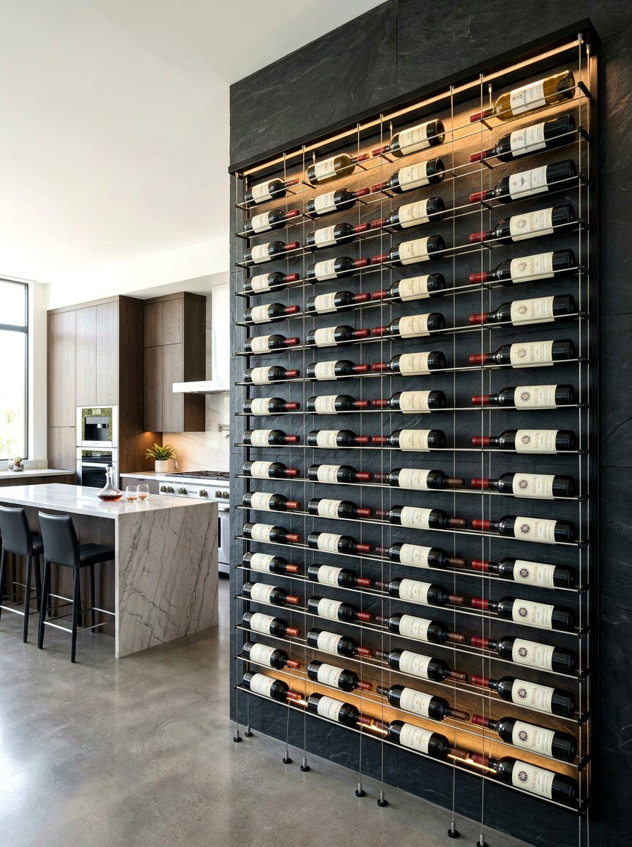 Minimalist Metal Wine Rail - 30 wine storage kitchen ideas