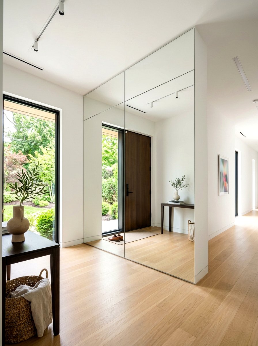 Minimalist Mirror Foyer Wrap - 30 mirror wrapped foyer ideas