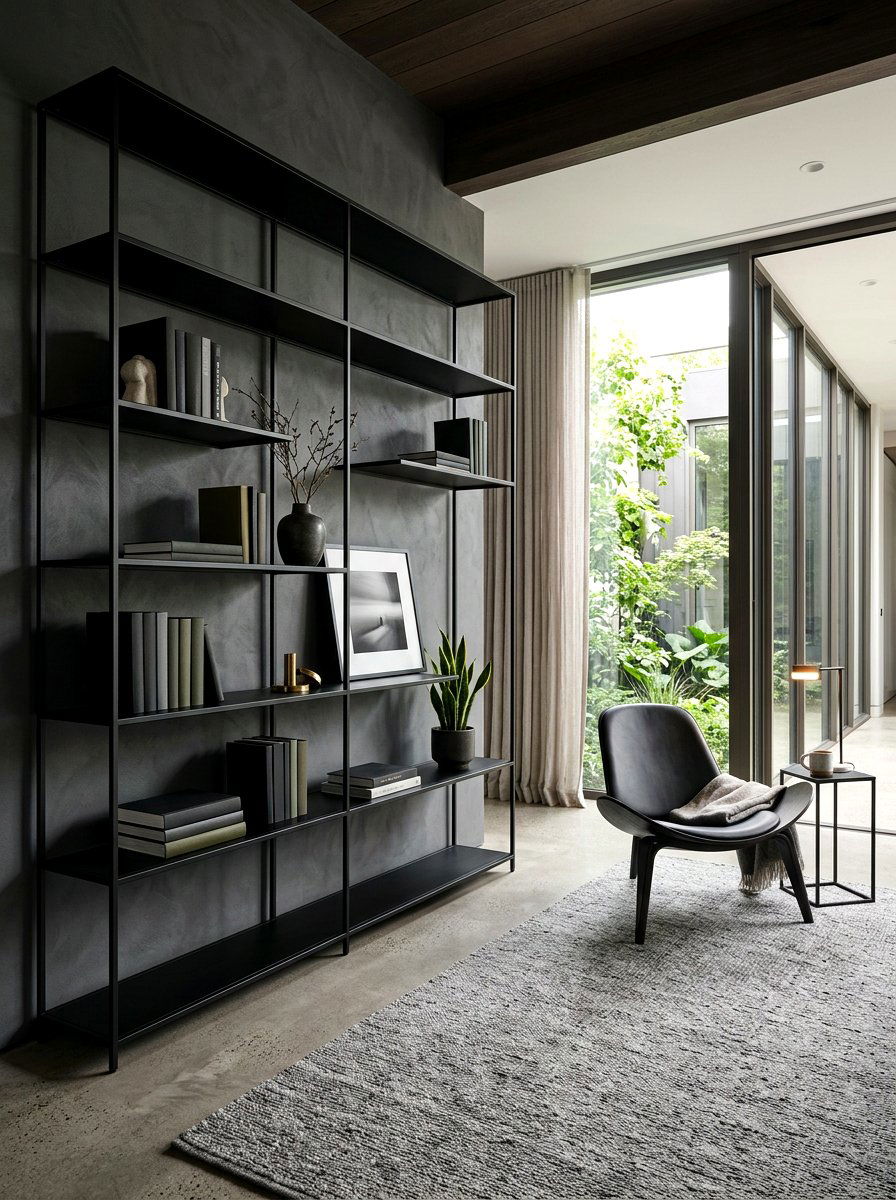 Minimalist Moody Bookshelf Idea - 30 moody library living room ideas