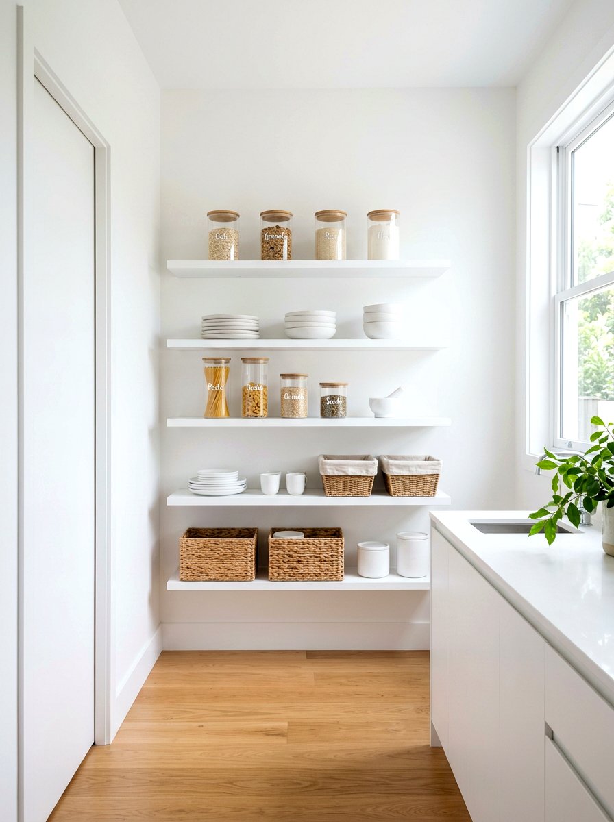 Minimalist Open Shelving - 30 bakery style pantry ideas