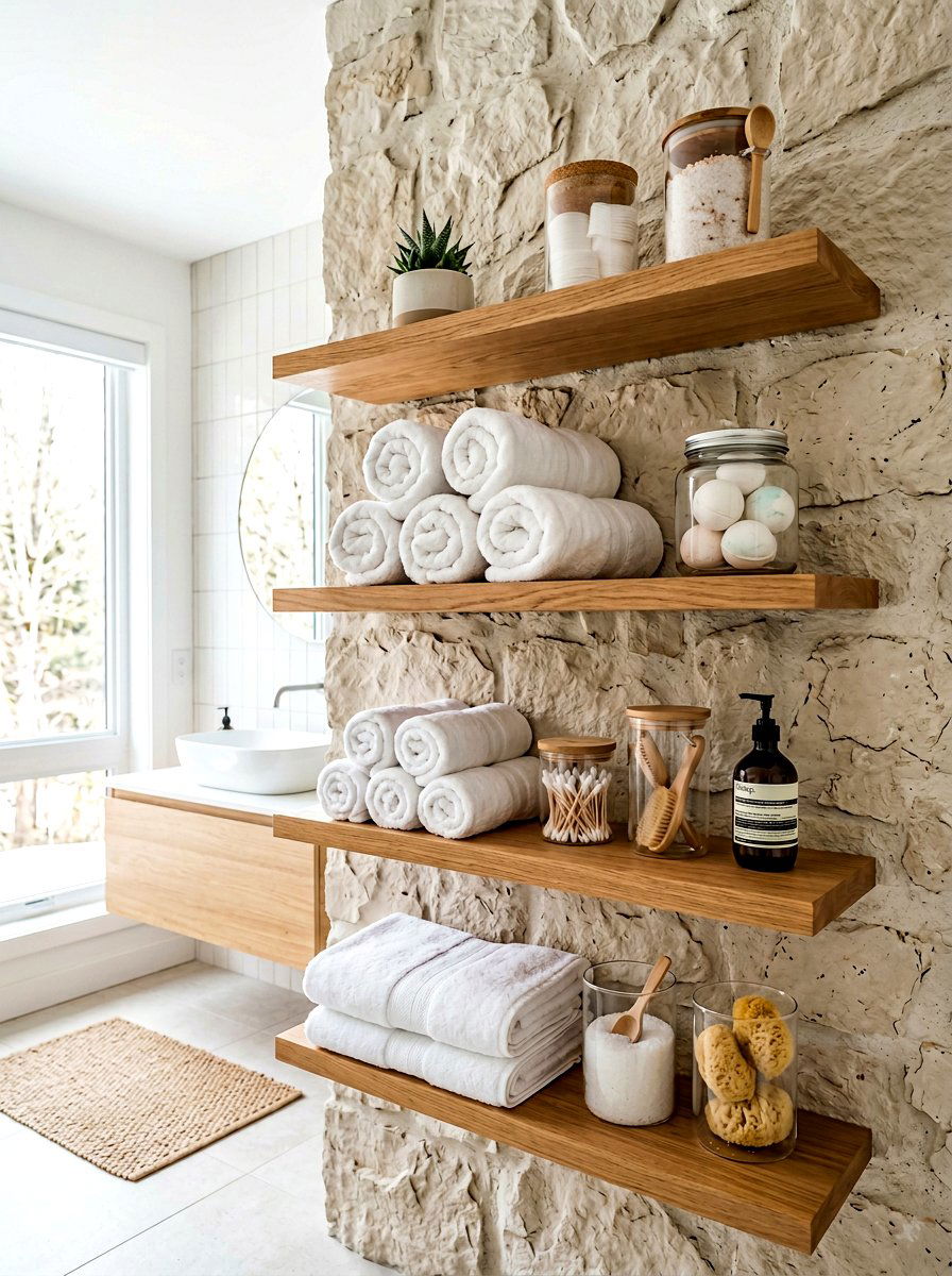 Minimalist Open Shelving - 30 spa bathroom ideas