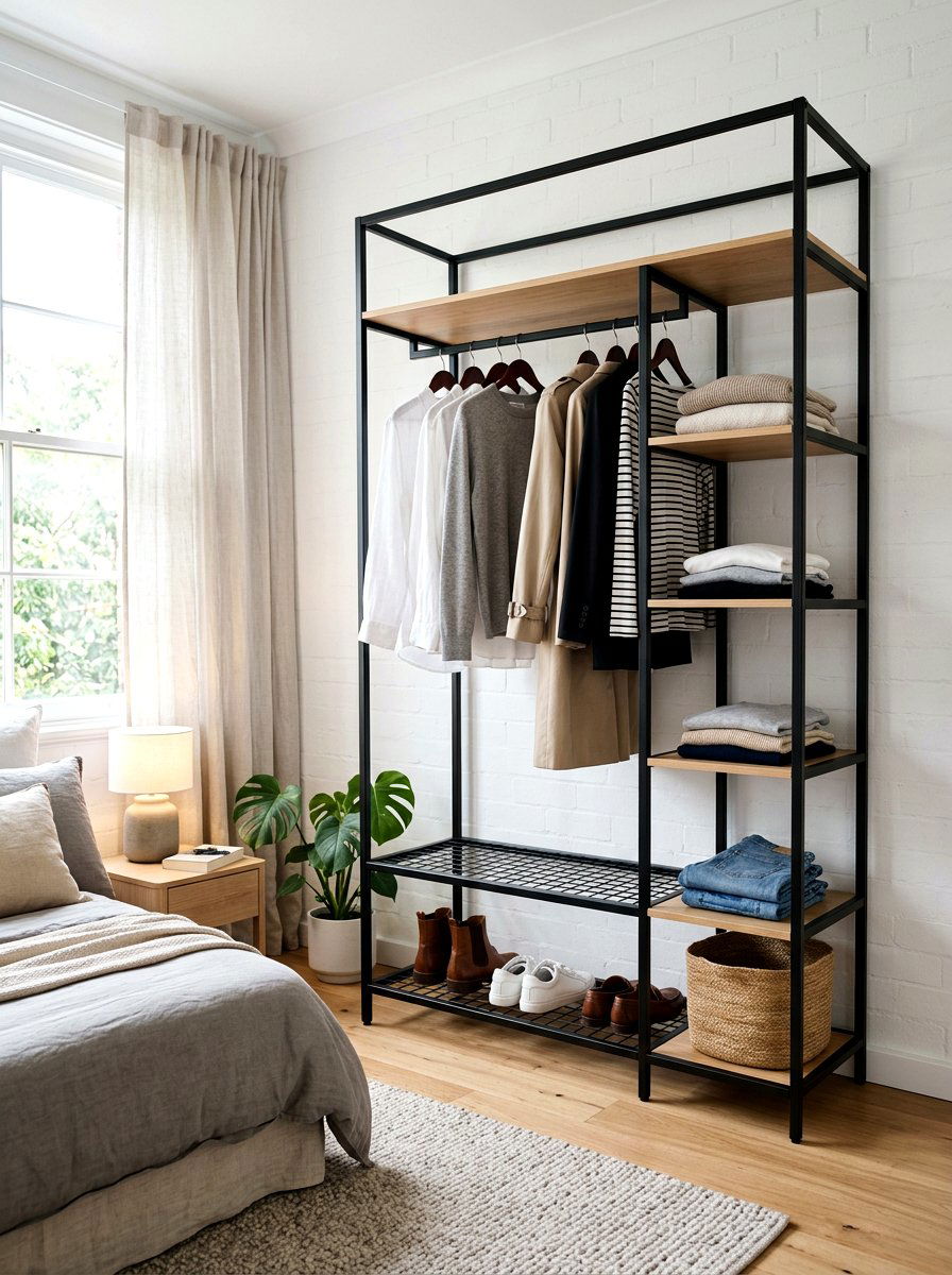 Minimalist Open Wardrobe System - 30 capsule wardrobe closet ideas