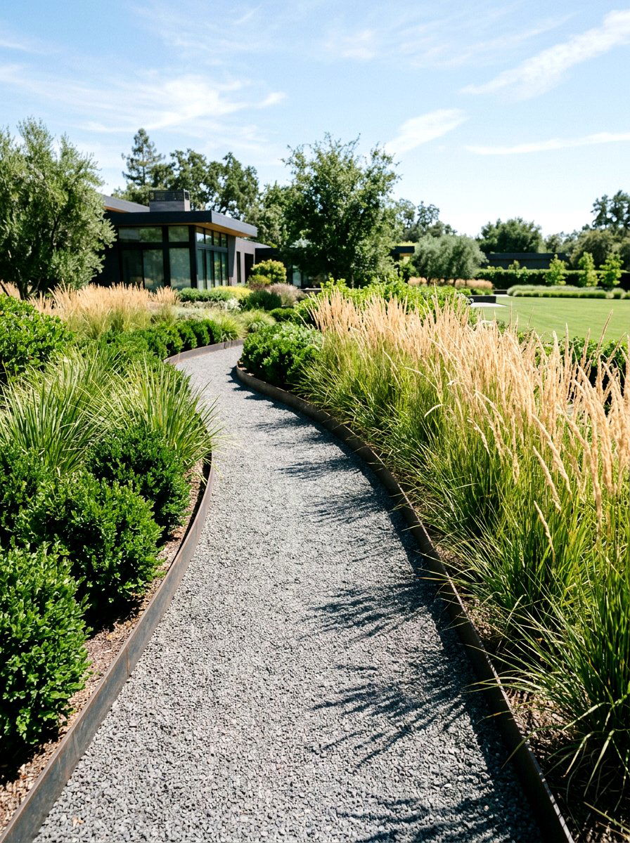 Minimalist Pea Gravel Path - 30 front garden path ideas