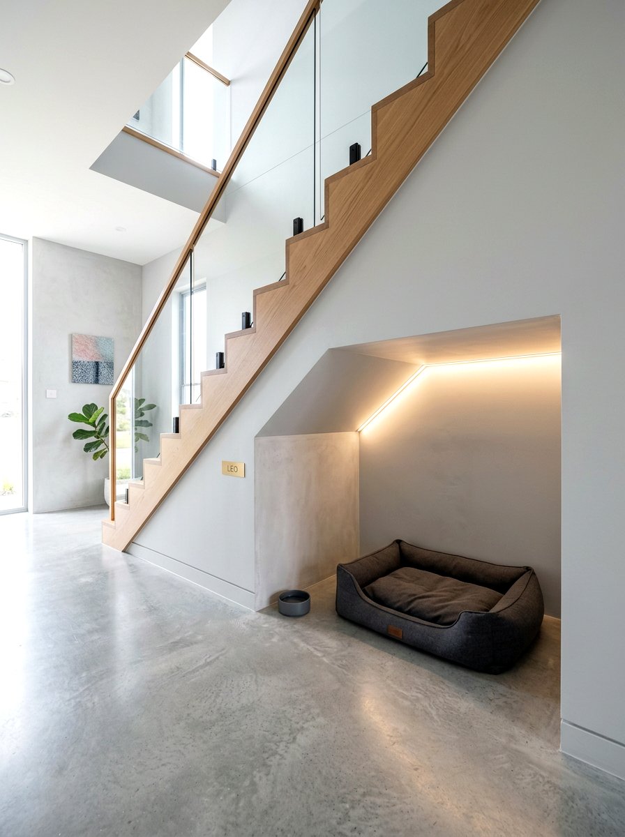 Minimalist Pet Alcove - 30 under staircase pet nook ideas
