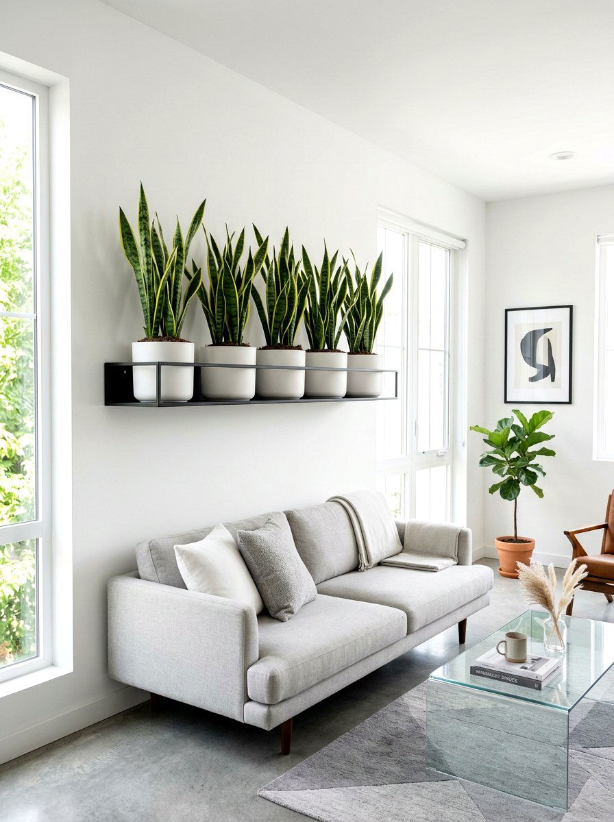 Minimalist Plant Shelf - 30 living room plant wall ideas