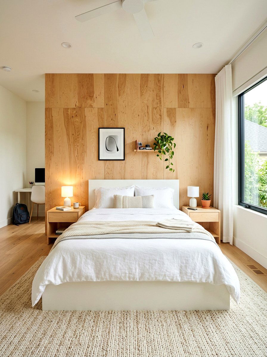 Minimalist Plywood Accent Wall - 30 minimalist teen room ideas