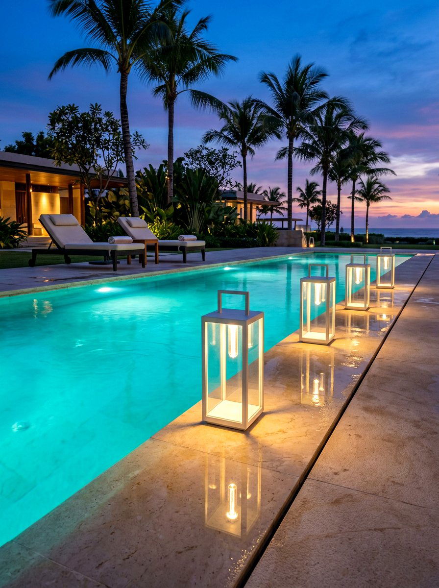 Minimalist Poolside Lanterns - 30 outdoor candle lantern ideas