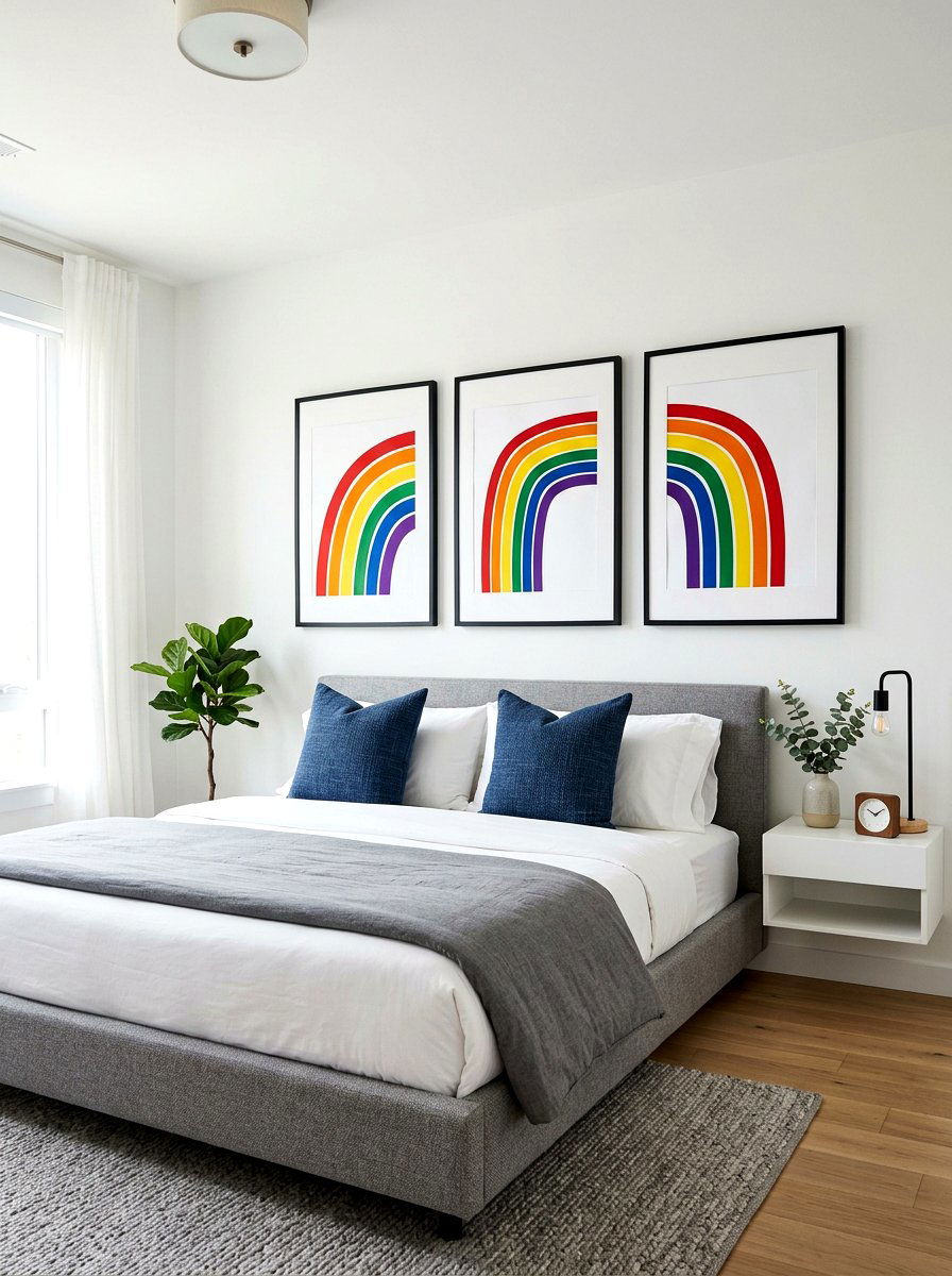 Minimalist Rainbow Wall Art - 30 muted rainbow bedroom ideas
